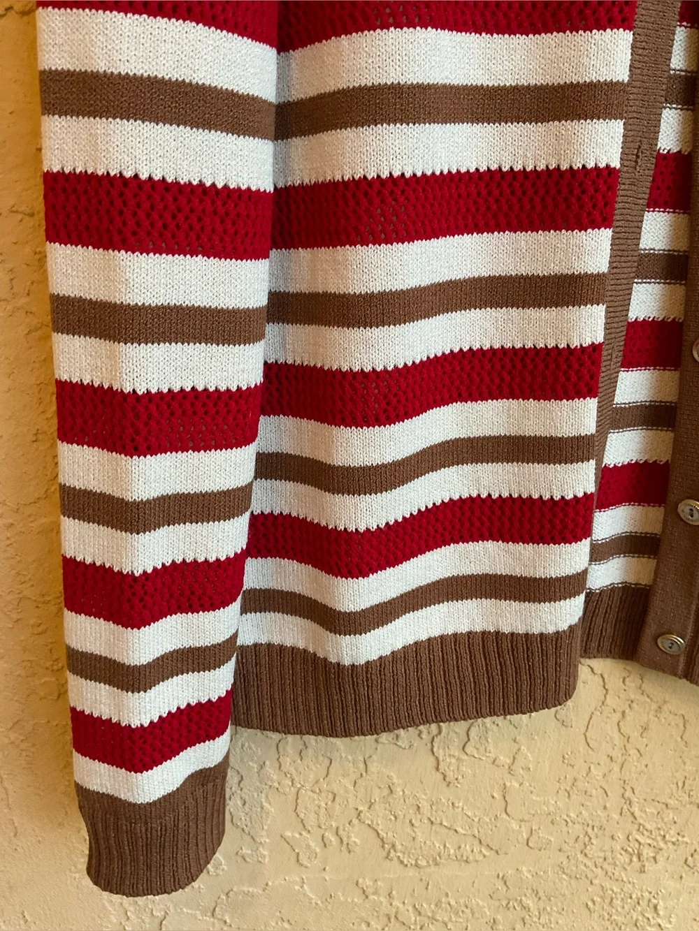 Vintage St. John Sport Striped Wool Blend Cardigan Sweater Red Ivory Camel MED - Picture 7 of 16